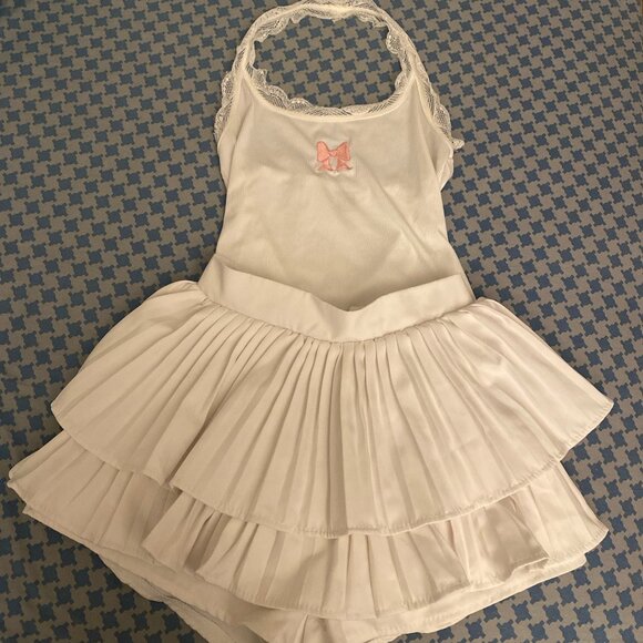 Bow white pleated mini skirt set - Picture 1 of 2